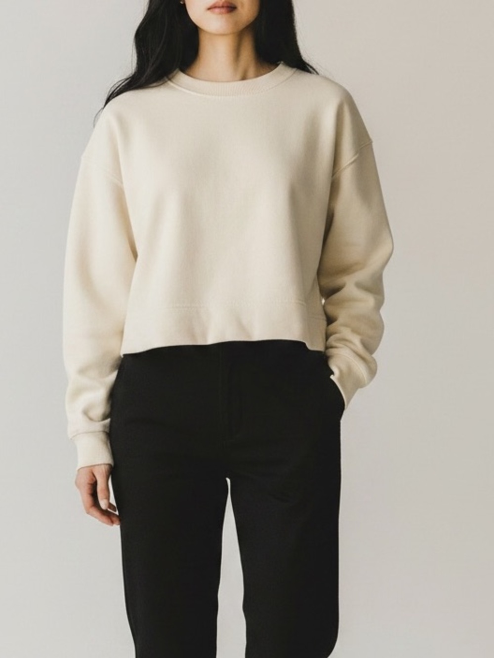 KOTN Cotton Cropped Sweatshirt Cream